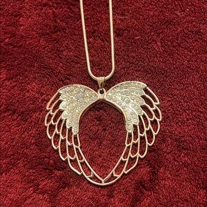 Elegant Gold Rhinestone Angel Wing Necklace
